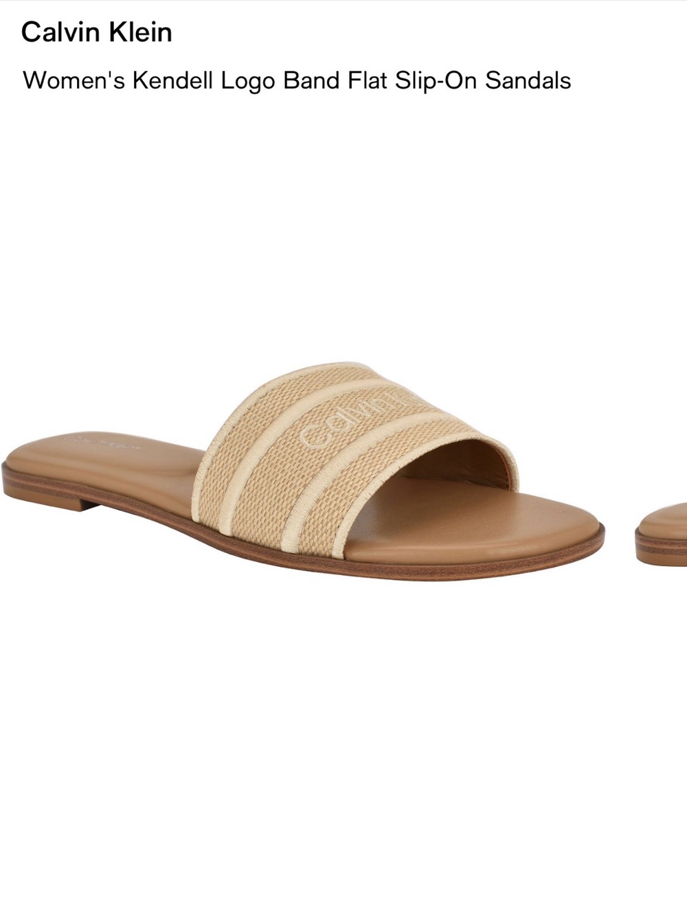 Calvin Klein Tan Woven Logo Band Slide Sandals